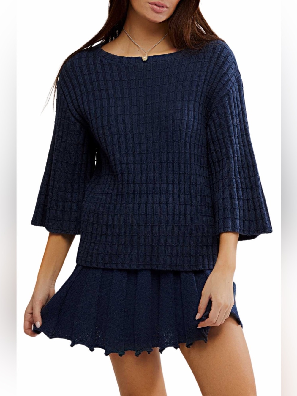 Free People Kenzie Sweater & Skirt Set Darkest Night Navy